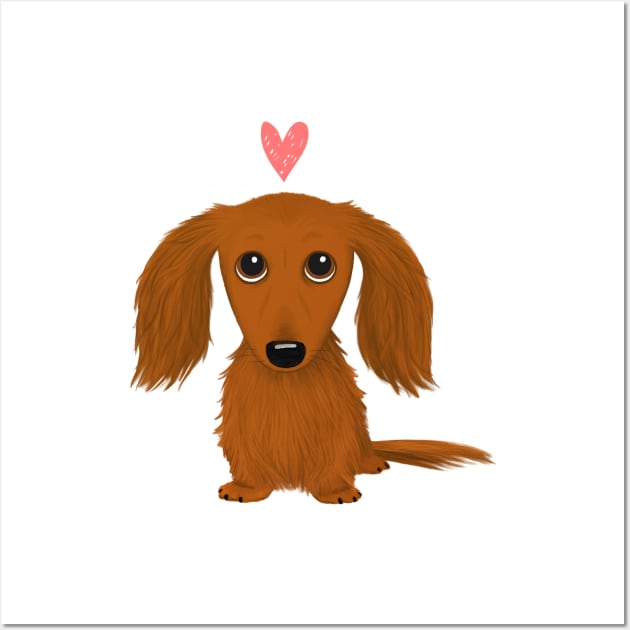 Cute Longhaired Dachshund Cartoon Dog with Heart Wall Art by Coffee Squirrel